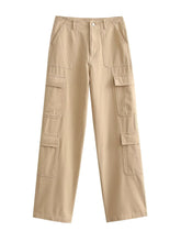 Salopette en jean coupe droite avec poches décoratives, pantalon décontracté